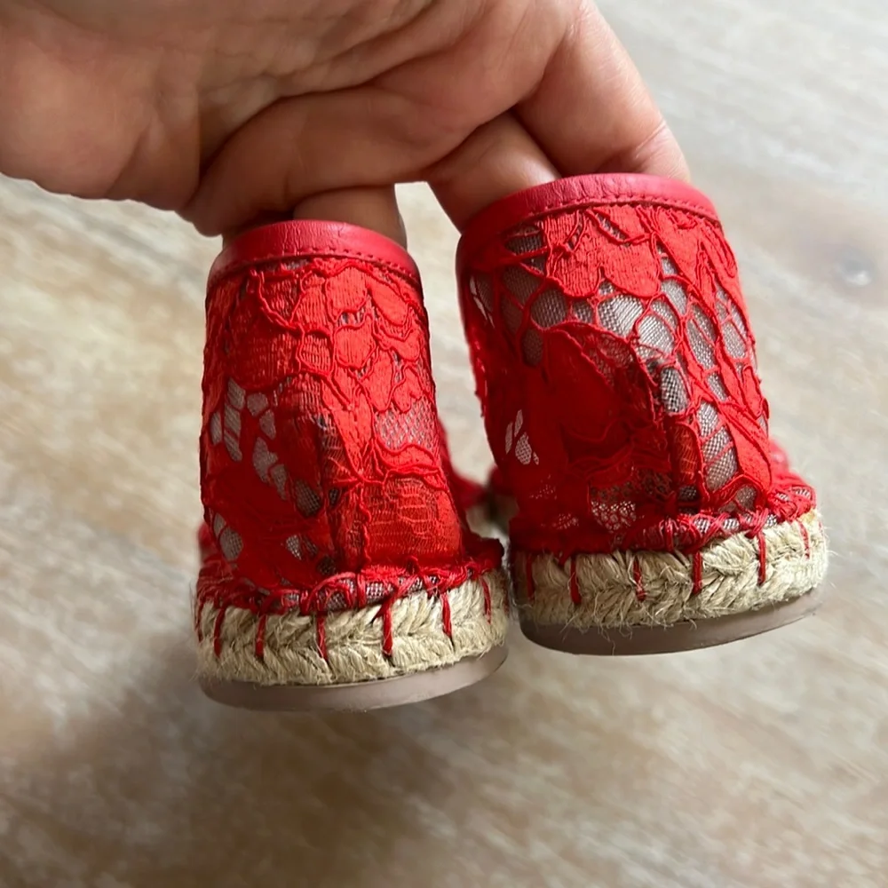 Valentino Garavani Lace Espadrille Flat Red Size 39EU